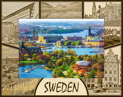 Sweden laser engraved wood - engraved,