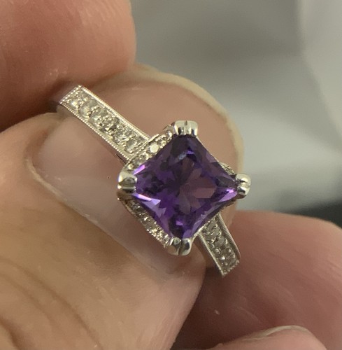 Amethyst diamond ring 18ct - amethyst,