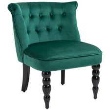 HOMCOM Velvet Accent Chair, Tufted Wingback, Dark Green  , Refurbished