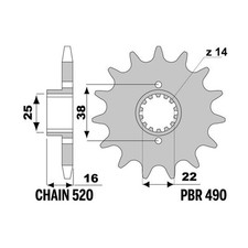 Sprocket PBR Z14 teeth step