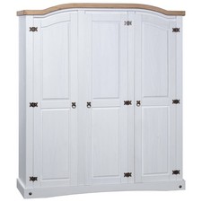 Wardrobe 3-Door White Solid Pinewood 150.5x52x170cm Domed Top Rustic Rm Storage