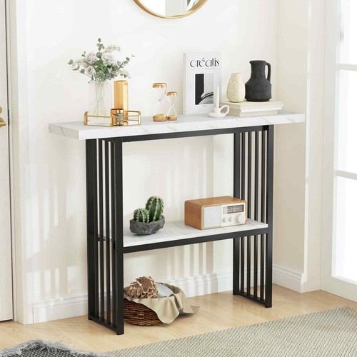 White faux marble sofa table - marble,
