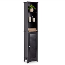 Tall Bathroom Cabinet Tallboy Slim Black Storage Cupboard w/ 6 Shelves | VonHaus