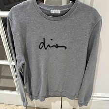 Dior Men’s Grey Crew Neck Jumper Black Embroidered Door Logo Size Large