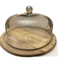 Nkuku Recycled Glass Cake Dome & Mango Wood Base