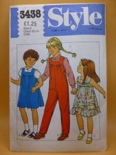 VTG 80s STYLE 3438 GIRL 2 YR PINAFORE/SUNDRESS+DUNGAREES/JUMPSUIT SEWING PATTERN