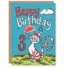 Birthday Card Cat Lover Red Stripes Hat Kitty Strange Fun 3rd 3 Year Old Child
