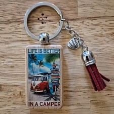 Classic VW Volkswagen Life Is Better In A Camper DTF Design Keyring Camper Van 