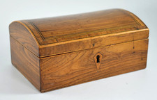ANTIQUE DOME TOPPED INLAID JEWELLERY TRINKET STORAGE BOX c1890