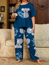 PYJAMA PLUS SIZE 18 20 22 24 26 BLUE CUTE KOALA PRINT STRETCH LOUNGEWEAR COMFORT