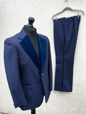 Vintage 1970's Blue 2 Piece Tuxedo Flared Trouser Evening Suit 40"R W32" L32"