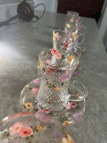 Piece floral glass tea set - piece,