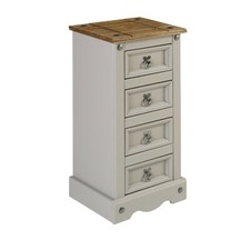 Corona Bedside Table Chest Cabinet 4 Drawer Narrow Grey Wax by Mercers Furniture