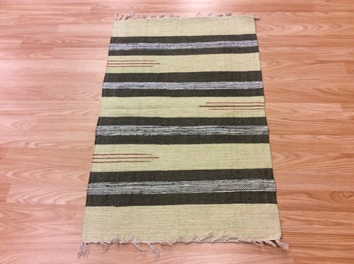 Striped green multi handloomed - green,