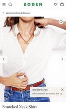 New Boden White Smocked Neck Shirt / Blouse With Multi Colour Stitching Size 14