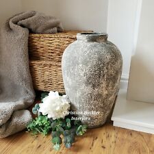 Large Ceramic Rustic Vase Grey Stone Look Heavy Floor or Table Decor 45cm Tall