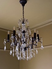 LARGE BRONZE COLOURED ANTIQUE-STYLE CUT GLASS CHANDELIER 8 ARMS