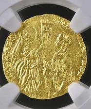 Crusader Ducat, Chios Venice Imitation  fr-2a Andrea dandolo NGC AU58 1343-54