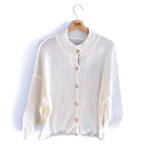 Ladies cream knitted cardigan - cream,