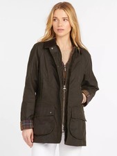 Barbour Classic Women's Beadnell Waxed Jacket - Olive - Size 8 [Marks/Hair]