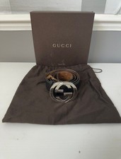 Gucci Shima Interlocking G GG Buckle Pattern Belt Black 34/85CM Boxed