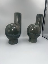 Abigail Ahern Pretty Pair Olive Green Vases Plant Flower Pots Wide Base Finger