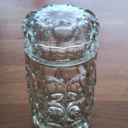 Clear pressed glass lidded