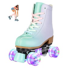 Girl & 's PU Leather Flash Roller Skates, Fantasy Adjustable Four-Wheel Begin...