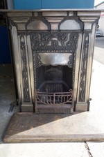Cast iron fireplace complete with hearth grate + ash pan old heavy COLLECT ONLY