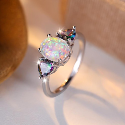 Oval mystic white fire opal - white,