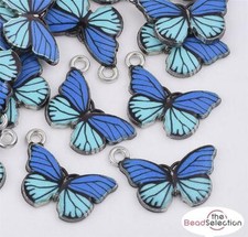 5 BUTTERFLY ENAMEL CHARMS PENDANT BLUE 20mm TOP QUALITY C265