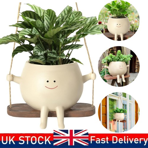 Cute swing face planter - face, pot