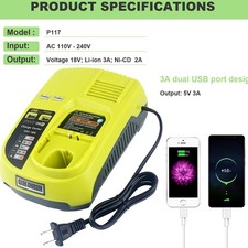 For Ryobi P117B Dual Port