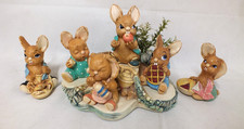 Pendlefin Rabbits Picnic Inc. Stand Stone Craft Hand Painted England x 6 (Mer)