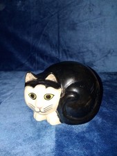 Quail Ceramics Cat Figurine Simon. Crouching. Black and White