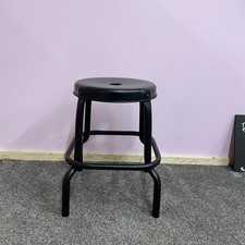 Low Round Metal Stool Tubular Legs Square Base