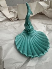 Vintage HOLLAND MOLD Ceramic Koi Fish, Shell Soap Trinket Dish, Tourquoise Color