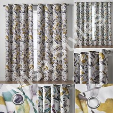 GIVERNY FLORAL LEAF PRINT THERMAL BLOCKOUT CURTAINS EYELET RING TOP PAIR