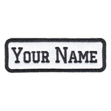 Rectangular 1 Line Custom Embroidered Biker SEW ON  Name Tag PATCH (BW)