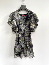 John Zack Mini Dress Grey Purple Floral Flutter Sleeve Chiffon Ruffle UK 8