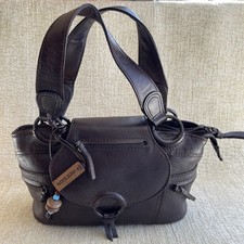 Hidesign Grab Bag Handbag Dark Brown Quality Leather Charms Pockets Small