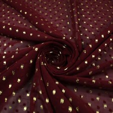 14 COLOURS - Swiss Knot Gold Foil Dot Dobby Sheer Georgette Chiffon Fabric 58"
