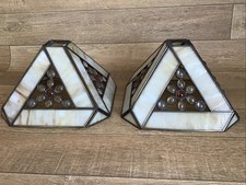 VINTAGE PAIR TIFFANY STYLE ART DECO LAMP SHADE CREAM /AMBER MARBLE TRIANGLE LEAD