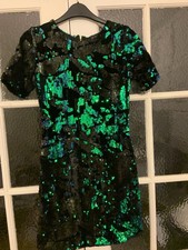 Top Shop Green Sequins Velvet Mini Dress Uk 8
