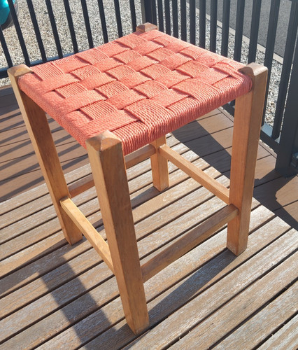 Mid century oak woven stool - oak,