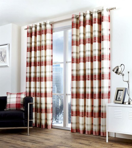 Balmoral check eyelet curtain - check,