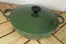 Vintage Le Creuset Green 22cm Round Cast Iron Enamel Casserole Soup Pot Dish