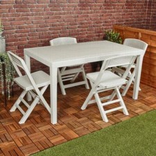White Plastic Rattan Table & 4