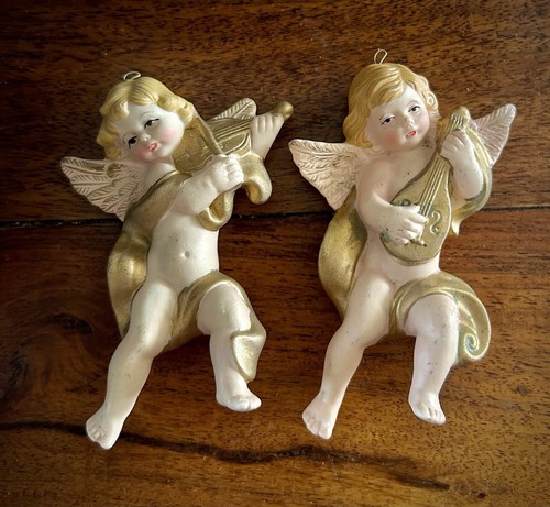 Pair ceramic wall decor - pair, cherub