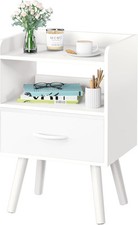 Yoobure Night Stand with Drawer, Modern Nightstand, Bedside Tables, Mid White 